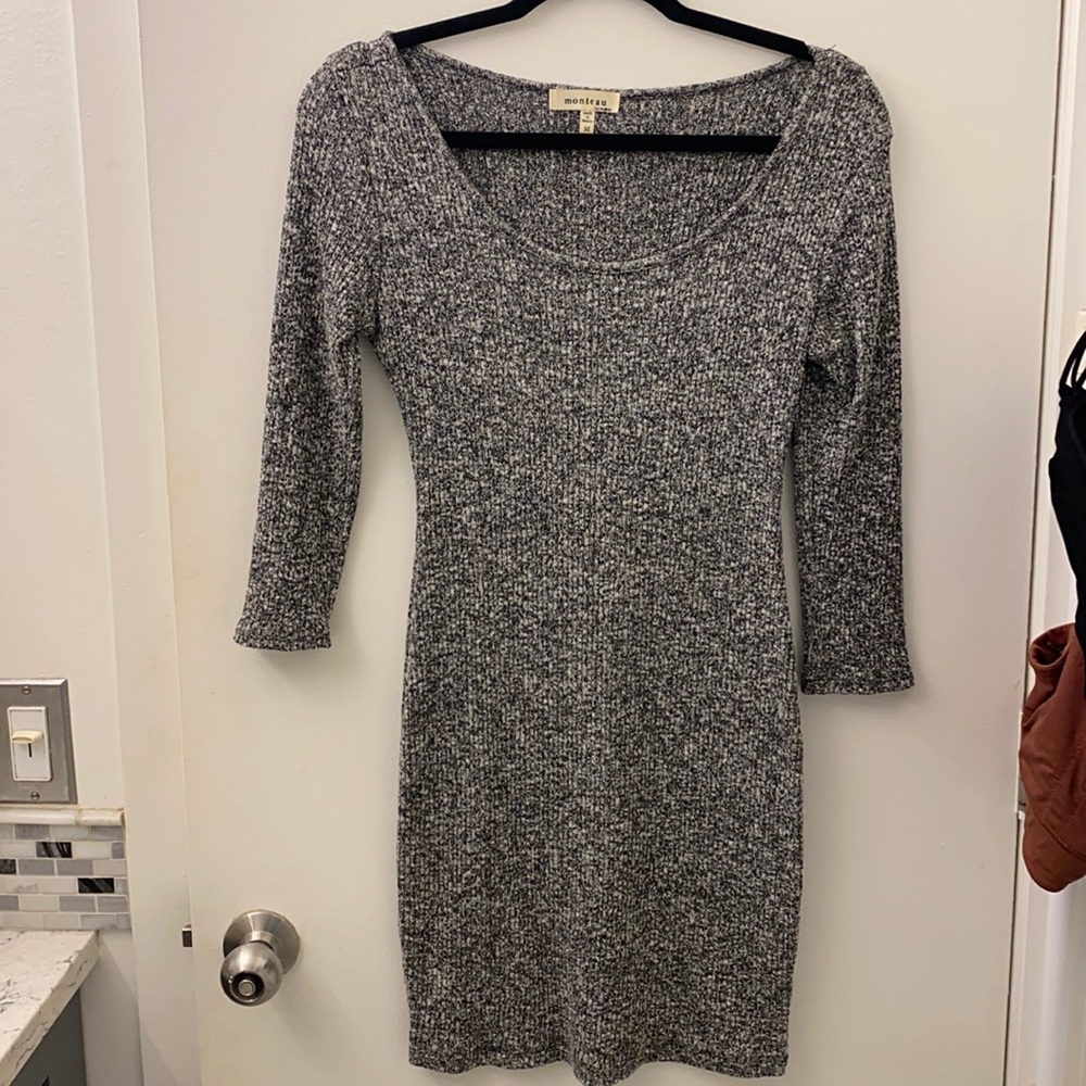 Monteau gray and white bodycon sweater dress